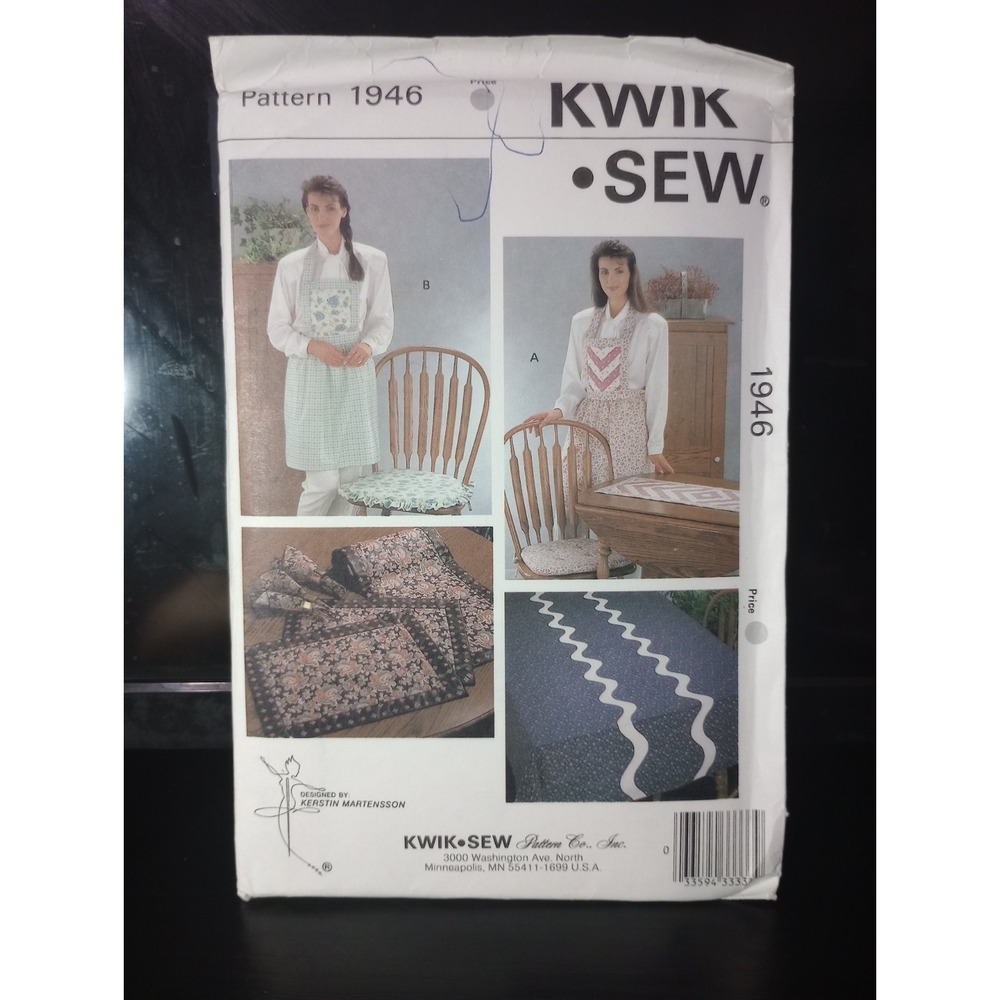 Kwik Sew 1946 Vintage Sewing Pattern Apron Table Runner Placemats Napkins...